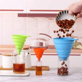 img 3 attached to 🍽️ Food Grade Silicone Funnels Set - 3 Pack, Collapsible Kitchen Funnels for Easy Bottle Filling, Wide Mouth Funnel for Liquid/Oil/Jam, Medium/Small Funnel for Efficient Transferring of Liquids and Solid Beans