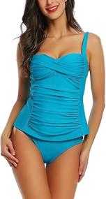 img 1 attached to 👙 Womens Ruched Tankini Swimsuit: Tummy Control, Twist Front Top & Hipster Bottom – Flattering Bathing Suit for Women