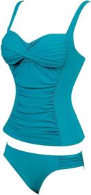 img 2 attached to 👙 Womens Ruched Tankini Swimsuit: Tummy Control, Twist Front Top & Hipster Bottom – Flattering Bathing Suit for Women