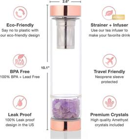 img 2 attached to 🌹 Enhance Wellness with our Rose Gold Crystal Elixir Infused Gem Water Bottle – Tea Infuser, Glass & Stainless Steel, Protective Sleeve, Amethyst Crystal – 15 oz