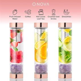 img 1 attached to 🌹 Enhance Wellness with our Rose Gold Crystal Elixir Infused Gem Water Bottle – Tea Infuser, Glass & Stainless Steel, Protective Sleeve, Amethyst Crystal – 15 oz