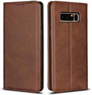 brown pu leather magnetic stand wallet case for galaxy note 8 - premium flip cover compatible with samsung galaxy note 8 logo