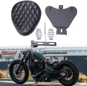 img 3 attached to Black Motorcycle Solo Seat Spring With Base For Compatible With Harley Yamaha Kawasaki Suzuki Sportster Bobber Chopper (Black-Diamond)