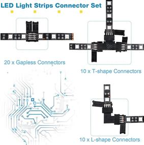 img 1 attached to 🔌 Mudder 40 шт. соединителей для светодиодных лент T-образной и L-образной формы без пайки для светодиодной ленты 5050 RGB, соединители для светодиодных адаптеров без пайки в черном цвете, 10 мм, 4-контактный соединитель для светодиодных лент RGB.