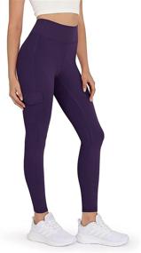 img 4 attached to ODODOS High Waisted Workout Leggings for Women - Yoga, Running, Hiking Pants with Cargo Pockets