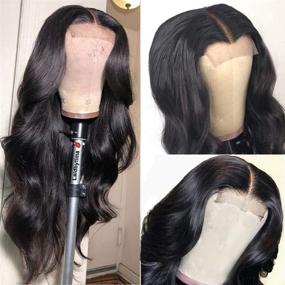 img 2 attached to 👩 20-inch Brazilian Virgin Human Hair Lace Front Wigs for Black Women, Body Wave Lace Closure Wigs, Pre-Plucked with Baby Hair, Natural Color