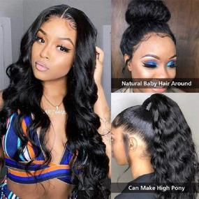 img 1 attached to 👩 20-inch Brazilian Virgin Human Hair Lace Front Wigs for Black Women, Body Wave Lace Closure Wigs, Pre-Plucked with Baby Hair, Natural Color