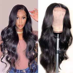 img 4 attached to 👩 20-inch Brazilian Virgin Human Hair Lace Front Wigs for Black Women, Body Wave Lace Closure Wigs, Pre-Plucked with Baby Hair, Natural Color