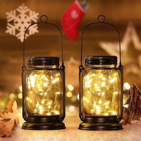 img 4 attached to 🌞 Solar Lights Outdoor Garden Decorative: E-Kong Christmas Hanging Solar Lantern Mason Jar Lights with 30 Led String Lights - 2 Pack for Patio, Yard, Balcony, Thanksgiving - Perfect Gift