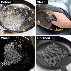 img 3 attached to 🍳 EcoComely Large Chainmail Scrubber - Stainless Steel 8x6 - Ideal for Lodge Cast Iron Skillet, Dutch Oven, Griddle, Grill Pan, Cookware &amp; Pot - Say Goodbye to Dirty Sponges with our Cast Iron Scraper!
