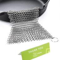 🍳 ecocomely large chainmail scrubber - stainless steel 8x6 - ideal for lodge cast iron skillet, dutch oven, griddle, grill pan, cookware &amp; pot - say goodbye to dirty sponges with our cast iron scraper! logo