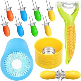 img 4 attached to 🌽 13-Piece Corn Peeler Set: Cob Remover, Zipper, Silk Remover, Cob Holders Pins – Ideal for Home Kitchen and Restaurant Use