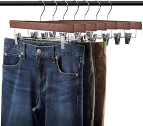 img 3 attached to 👖 Set of 20 AMKUFO Walnut Wood Pants Hangers – Adjustable Clips, Non-Slip & 360° Swivel Hook – Ideal Skirt and Trousers Closet Organizer