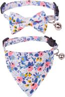 🐱 style up your feline friend with ptdecor bow tie cat collar bandana - 2 pack floral cat kitten collar set, featuring a bowtie, bandana, and bell! логотип