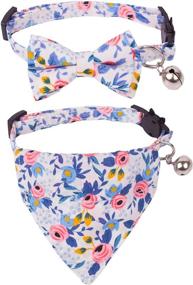 img 4 attached to 🐱 Style Up Your Feline Friend with PTDECOR Bow Tie Cat Collar Bandana - 2 Pack Floral Cat Kitten Collar Set, Featuring a Bowtie, Bandana, and Bell!