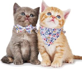 img 3 attached to 🐱 Style Up Your Feline Friend with PTDECOR Bow Tie Cat Collar Bandana - 2 Pack Floral Cat Kitten Collar Set, Featuring a Bowtie, Bandana, and Bell!