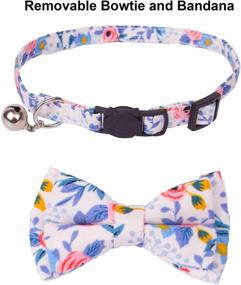 img 1 attached to 🐱 Style Up Your Feline Friend with PTDECOR Bow Tie Cat Collar Bandana - 2 Pack Floral Cat Kitten Collar Set, Featuring a Bowtie, Bandana, and Bell!