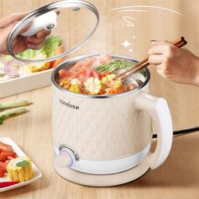 img 3 attached to Stariver Electric Hot Pot, 1.8L Cooker, Multi-Functional Mini Pot for Noodles, Soup, 🍲 Porridge, Dumplings, Eggs, Pasta + Keep Warm Function, Overheating & Boil Dry Protection, Beige