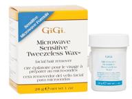 👩 gigi microwave sensitive tweezeless wax: gentle facial hair remover for sensitive skin - azulene oil infused, non-strip formula (1 oz) logo