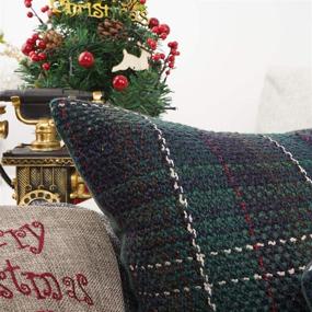 img 1 attached to 🎄 Christmas Series Knitted Wool Retro Farmhouse Buffalo Tartan Checkered Stripe Plaid Cotton Linen Decorative Throw Pillow Case Cushion Cover Pillowcase for Indoor Sofa (Green, 18x18)