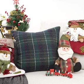 img 3 attached to 🎄 Christmas Series Knitted Wool Retro Farmhouse Buffalo Tartan Checkered Stripe Plaid Cotton Linen Decorative Throw Pillow Case Cushion Cover Pillowcase for Indoor Sofa (Green, 18x18)