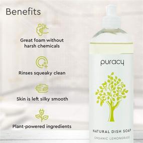 img 2 attached to 🍋 Puracy Organic Lemongrass Dish Soap Refill - Plant-Based Liquid Detergent, Skin-Soothing Formula, Clean-Rinsing & Water-Sheeting, 64 Fl Oz