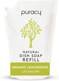 img 4 attached to 🍋 Puracy Organic Lemongrass Dish Soap Refill - Plant-Based Liquid Detergent, Skin-Soothing Formula, Clean-Rinsing & Water-Sheeting, 64 Fl Oz