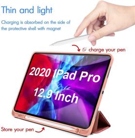 img 3 attached to 🌟 Lapogy New iPad Pro 12.9 Case (4th Generation) 2020 with Pencil Holder, Charging, Ultra Slim Magnetic Trifold Stand, TPU Protective Back Cover for 12.9 inch - Bling Glitter, Pink