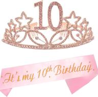 🎉 10th birthday gifts for girls - pink birthday tiara and sash, happy 10th birthday party supplies, 10 & fabulous satin sash with glitter and crystal tiara crown - ideal 10th birthday party accessories логотип