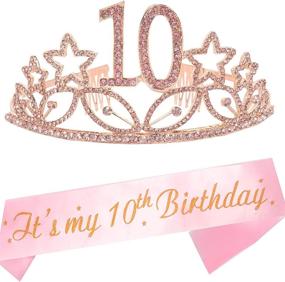 img 4 attached to 🎉 10th Birthday Gifts for Girls - Pink Birthday Tiara and Sash, Happy 10th Birthday Party Supplies, 10 & Fabulous Satin Sash with Glitter and Crystal Tiara Crown - Ideal 10th Birthday Party Accessories