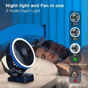 img 1 attached to 🔵 OUTXE 6700mAh Rechargeable Clip on Fan with Light - Portable Desk Fan for Treadmill, Golf Cart, Bed, Car Seat, Baby Stroller - Blue