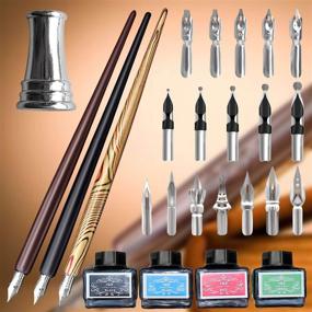 img 2 attached to 🖋️ Complete Calligraphy Set for Beginners: 3 Pens, 4 Ink Bottles, 20 Nibs, Perfect Gift for Men, Women, and Kids - Dip Pen Set and Pen Holder included!