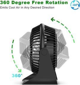 img 3 attached to 🌬️ USB Desk Fan - Small Personal Desktop Fan with 3 Speeds - Portable Mini Fan for Strong Airflow - 360° Rotation - Quiet Operation - Ideal for Bedroom, Home, Office - USB-Black