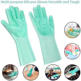 img 1 attached to 🧤 Multi-Purpose Silicone Scrubber Gloves with Sponge: Perfect for Dishwashing, Housework, Kitchen Utensils, Bathroom Cleaning, Pet Bathing, and Car Washing