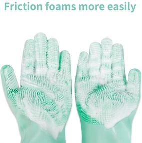 img 2 attached to 🧤 Multi-Purpose Silicone Scrubber Gloves with Sponge: Perfect for Dishwashing, Housework, Kitchen Utensils, Bathroom Cleaning, Pet Bathing, and Car Washing