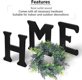 img 2 attached to 🏡 Biewoos Wall Hanging Home Sign with Artificial Eucalyptus in Black - Rustic Wooden Letters with Wreath - Farmhouse Wall Decor for Living Room, Dining Room, House