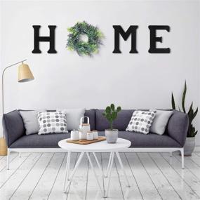 img 3 attached to 🏡 Biewoos Wall Hanging Home Sign with Artificial Eucalyptus in Black - Rustic Wooden Letters with Wreath - Farmhouse Wall Decor for Living Room, Dining Room, House