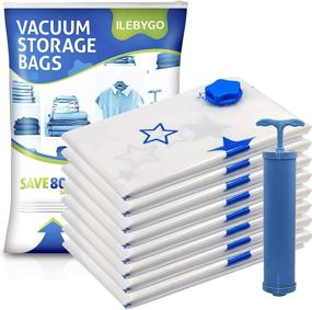 img 4 attached to 🛍️ Set of 8 Medium Vacuum Storage Bags (28&#34; x 20&#34;) by ILEBYGO - Space Saving Solution for Clothes, Mattress, Blankets, Duvets, Pillows, Comforters, Quilts - Includes Travel Hand Pump for Reusable Clothing Storage and Travel