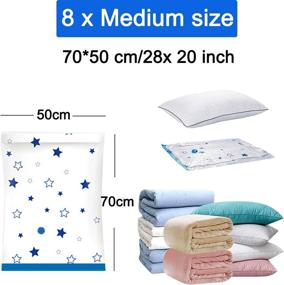 img 3 attached to 🛍️ Set of 8 Medium Vacuum Storage Bags (28&#34; x 20&#34;) by ILEBYGO - Space Saving Solution for Clothes, Mattress, Blankets, Duvets, Pillows, Comforters, Quilts - Includes Travel Hand Pump for Reusable Clothing Storage and Travel