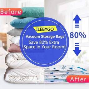 img 2 attached to 🛍️ Set of 8 Medium Vacuum Storage Bags (28&#34; x 20&#34;) by ILEBYGO - Space Saving Solution for Clothes, Mattress, Blankets, Duvets, Pillows, Comforters, Quilts - Includes Travel Hand Pump for Reusable Clothing Storage and Travel