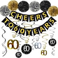 🎉 60th birthday party decorations kit - celebrate 60 years with cheers banner, sparkling celebration 60 hanging swirls, poms - perfect supplies for 60th birthday decorations logo