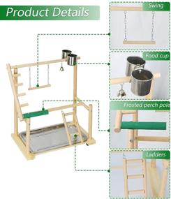 img 1 attached to 🦜 Ozzptuu Bird Playground: Natural Wood Parrot Playstand with Seed Cups, Ladder, Swing - Small/Medium Pet Bird Feeder Perch Stand
