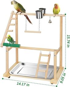img 3 attached to 🦜 Ozzptuu Bird Playground: Natural Wood Parrot Playstand with Seed Cups, Ladder, Swing - Small/Medium Pet Bird Feeder Perch Stand