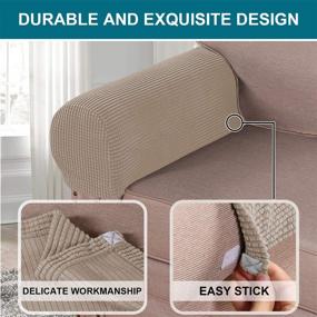 img 1 attached to 🪑 Stretch Armrest Covers for Chairs and Sofas: Spandex Jacquard Arm Protectors for Anti-Slip Furniture Protection - Set of 2, Sand