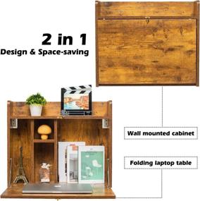 img 2 attached to KZHOME Wall Mounted Table: Space-Saving Laptop Desk with Storage Shelves for Home Office - Rustic Brown