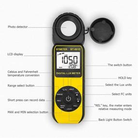 img 1 attached to Цифровой светомер BTMETER BT-881D для растений и светодиодных ламп - измеряет освещение от 0.01 до 400,000 люкс (0.01 до 40,000 фут-кандел) - люксметр с 270º поворотным сенсором - внутренний и наружный тестер освещения.