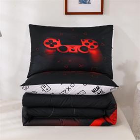 img 1 attached to 🎮 Retro Gaming-inspired Boys Gamer Comforter Set - Queen Size, Black Red Gamepad Bedding Set with Pillowcase for Teen Gamer's Room Decor