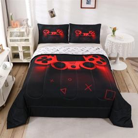 img 2 attached to 🎮 Retro Gaming-inspired Boys Gamer Comforter Set - Queen Size, Black Red Gamepad Bedding Set with Pillowcase for Teen Gamer's Room Decor