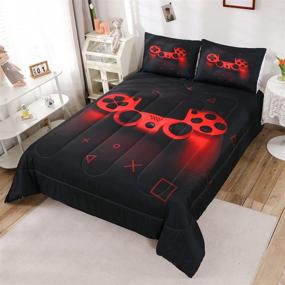 img 3 attached to 🎮 Retro Gaming-inspired Boys Gamer Comforter Set - Queen Size, Black Red Gamepad Bedding Set with Pillowcase for Teen Gamer's Room Decor