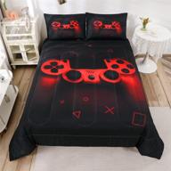 🎮 retro gaming-inspired boys gamer comforter set - queen size, black red gamepad bedding set with pillowcase for teen gamer's room decor logo